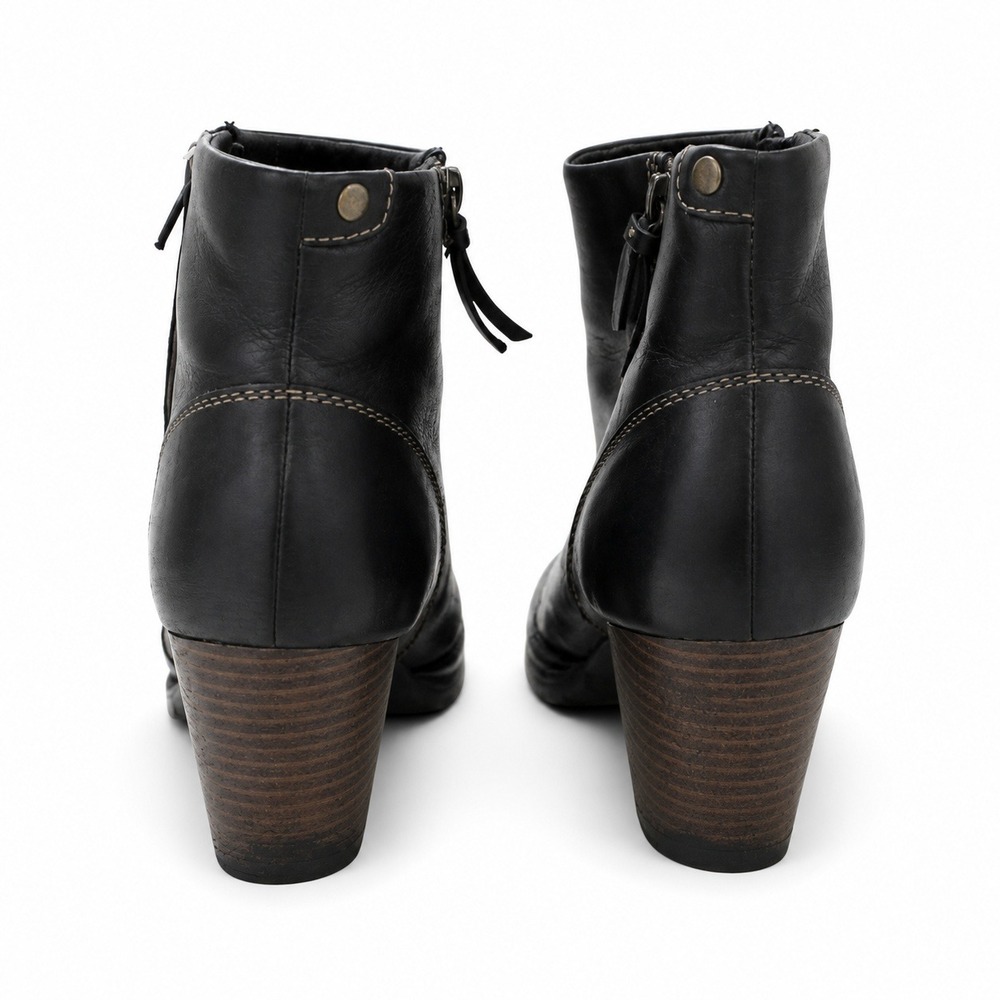 Clarks Pause Majesty Ankle Booties 7M Black Leather Block Heel Zip Minimalist - Picture 5 of 6